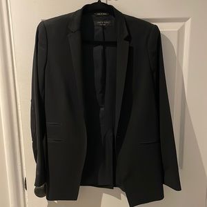 Rag & Bone single breasted blazer in black with suede elbow patches.